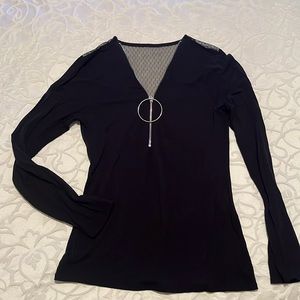 Unique black long sleeve sheet with zipper. Sheer upper back. Subtle sexy